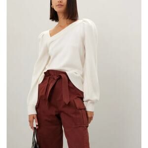 Marissa Webb Sweater Womens X Small White Asymmetric Knit Puff Sleeve Wool Blend